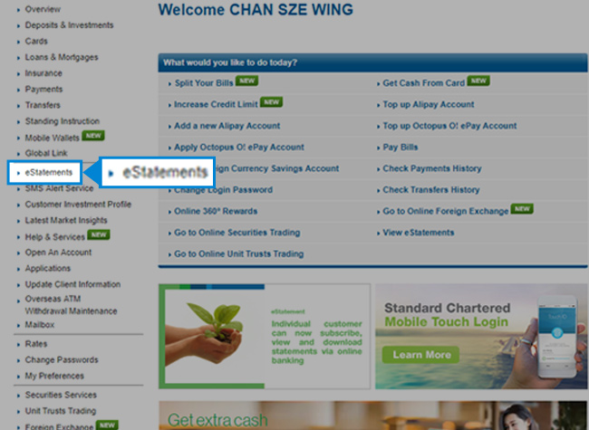 Select ‘eStatements’ after login.