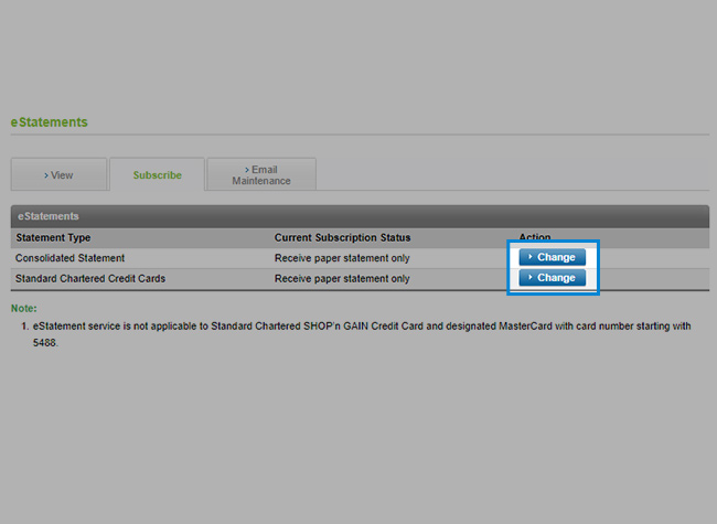 Click ‘change’ to subscribe for eStatements.