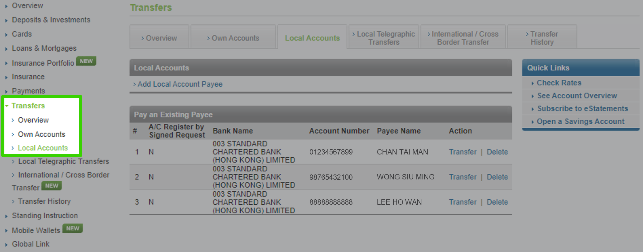 Transfer from credit card via Online Banking step 1