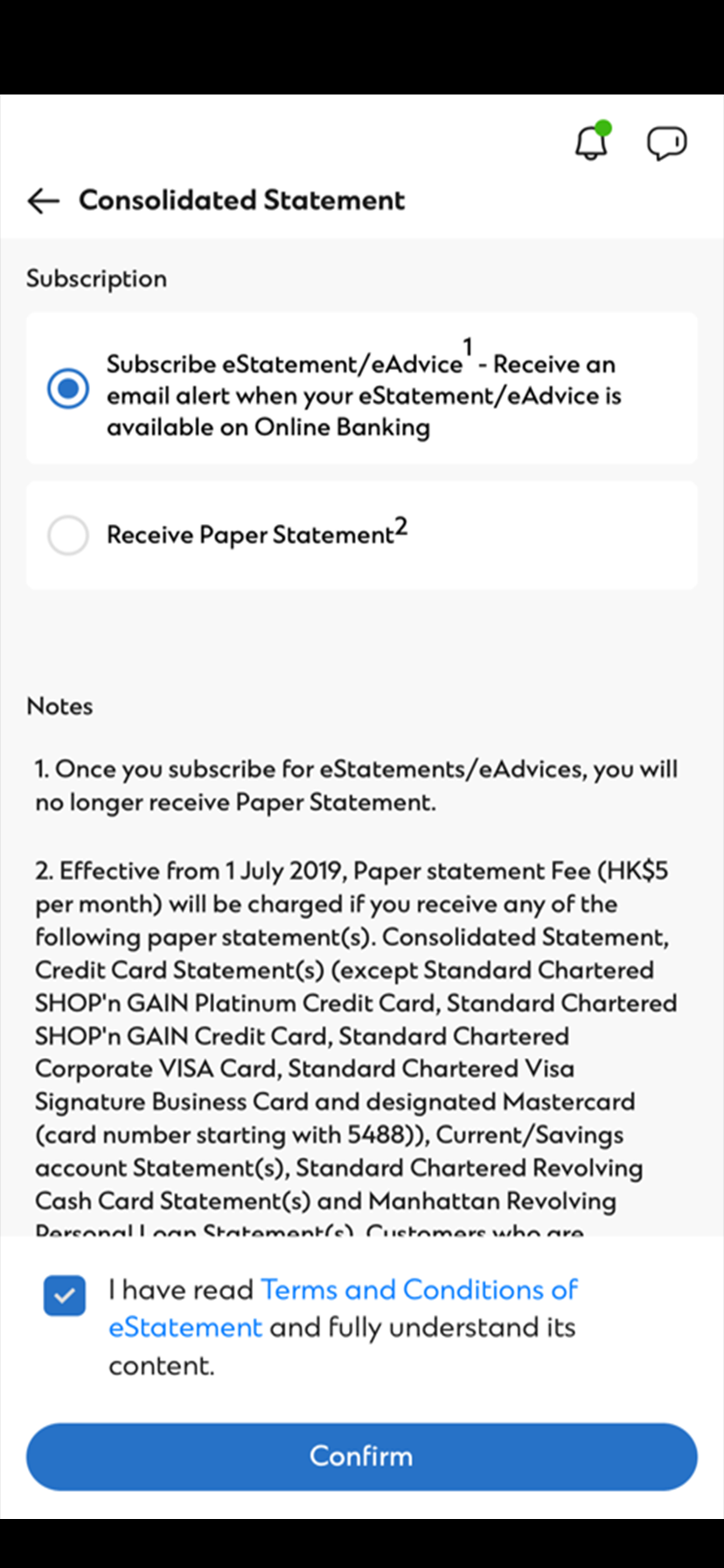 Subscribe and view eStatements on SC Mobile Step 6
