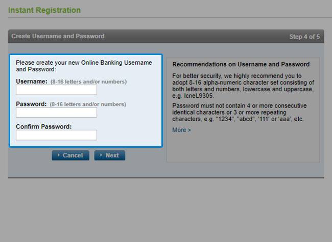 Create your username and password.