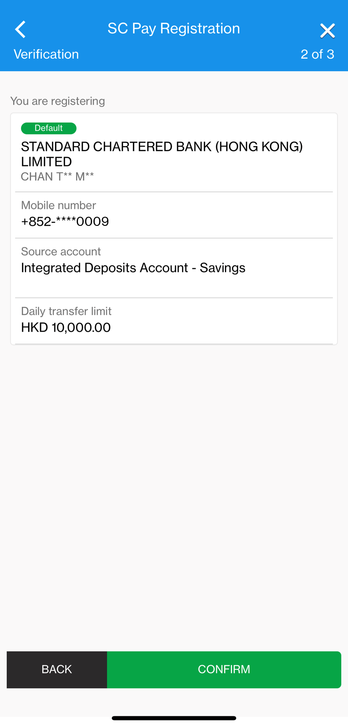 Review registration details and tap ‘Confirm’ to complete