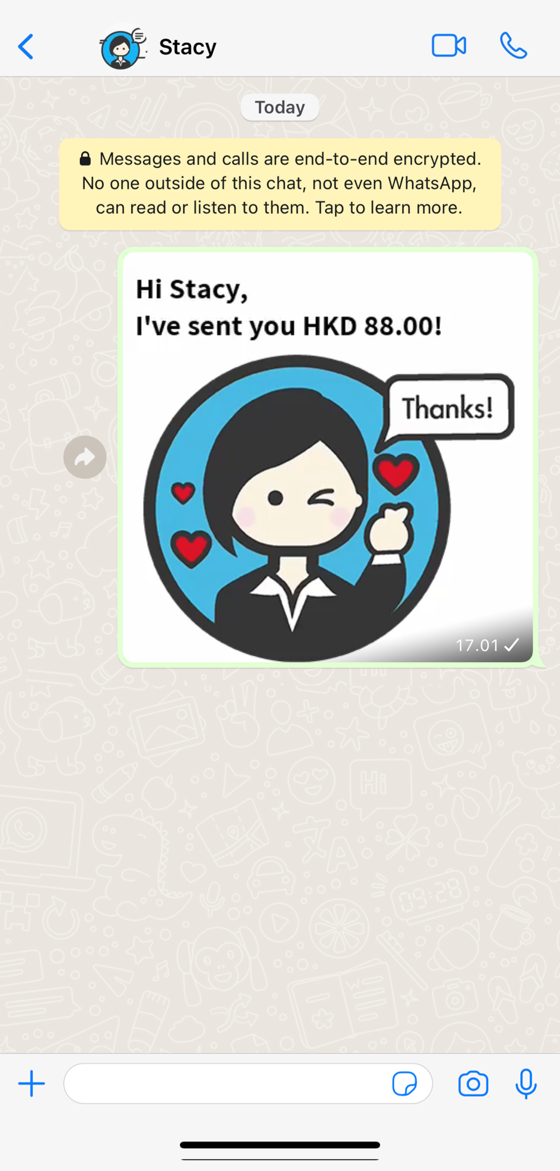 Send the sticker to your friends to notify them of the transfer you have made