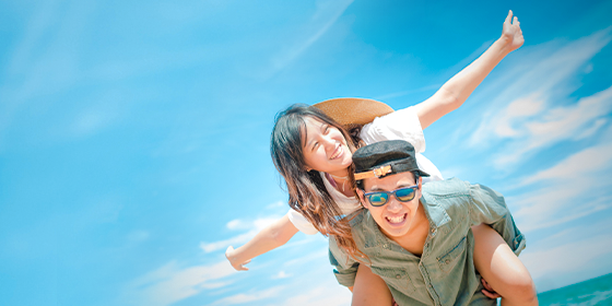 A couple is having a good time in the sun