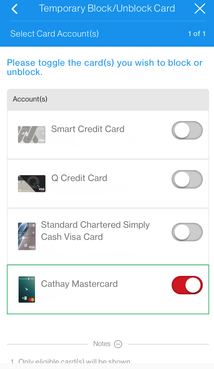 SC Mobile App Temporarily block/unblock card Step 3A