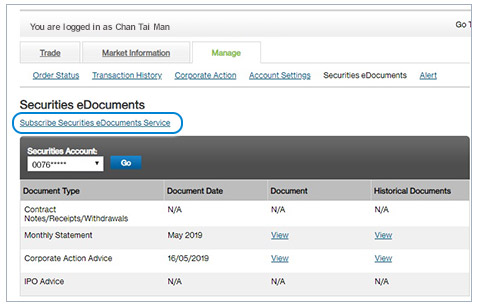 Click Subscribe Securities eDocuments Service