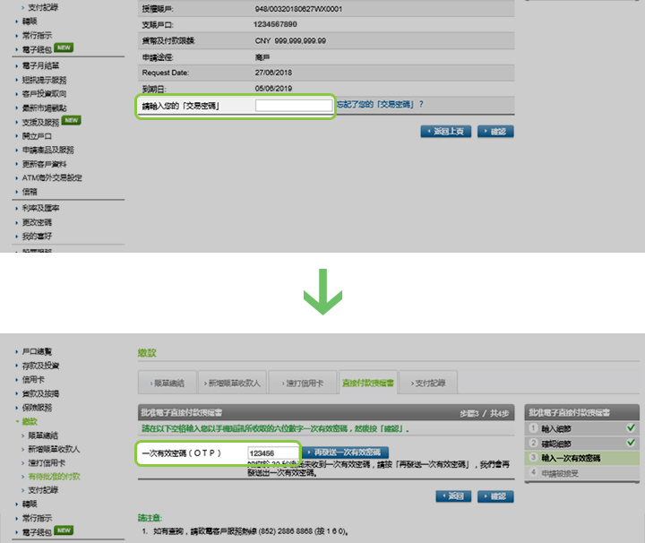 輸入透過短訊發送到您已登記的手機的OTP，或輸入6位數字密碼