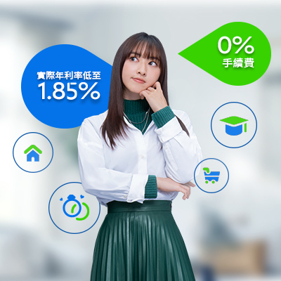 一對年輕男女微笑着展示有"e+閃批"字眼的手機，圖片用於推廣渣打私人貸款服務